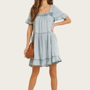 Wishlist Ruffle Blue Chambray Dress, Size M/L